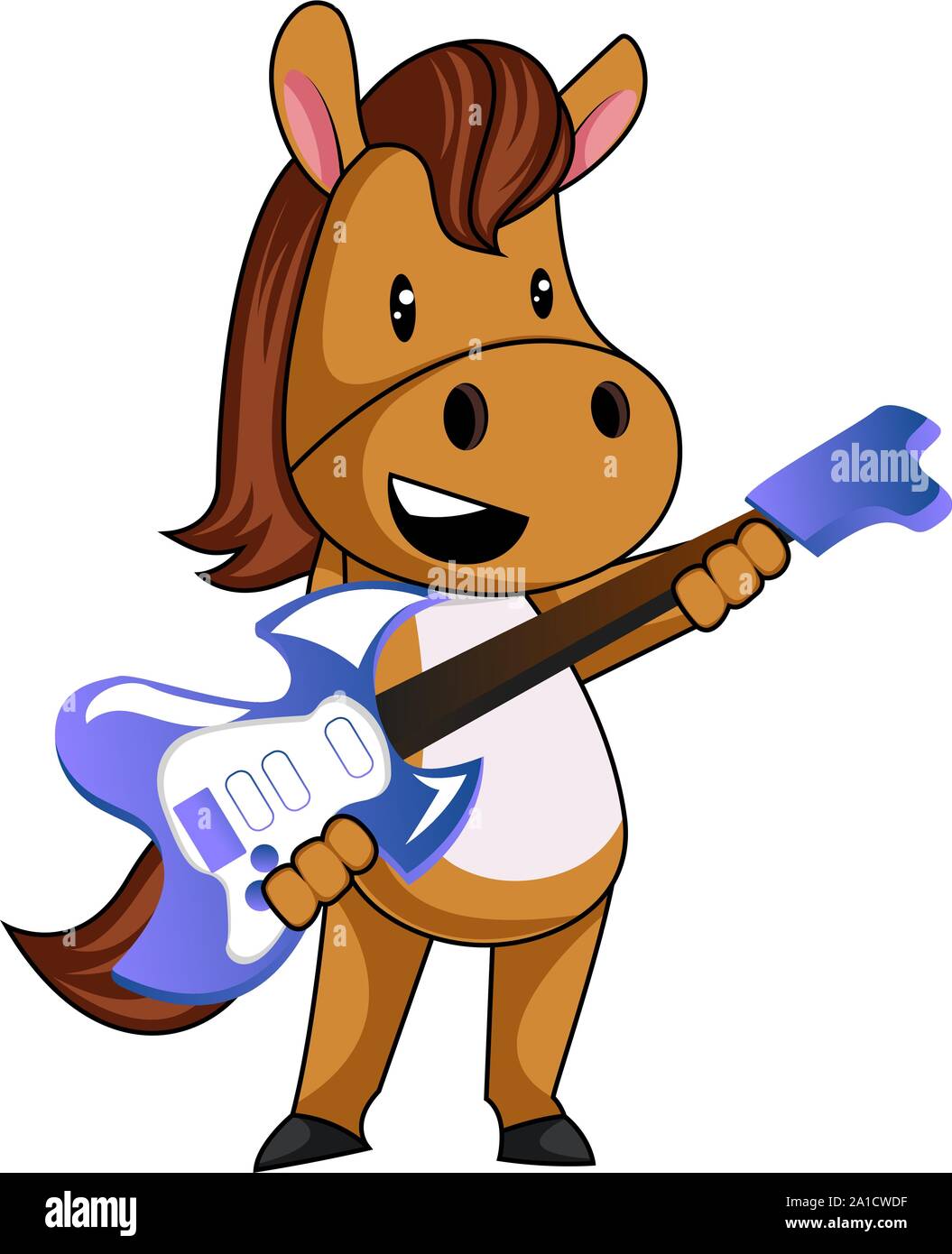 Horse playing guitar, illustration, vector on white background. Stock Vector