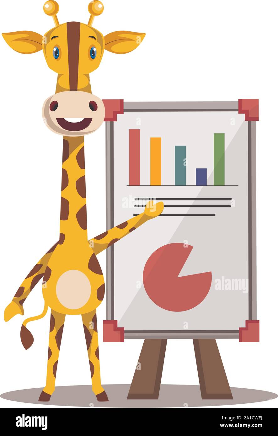 Giraffe with analytics table, illustration, vector on white background. Stock Vector