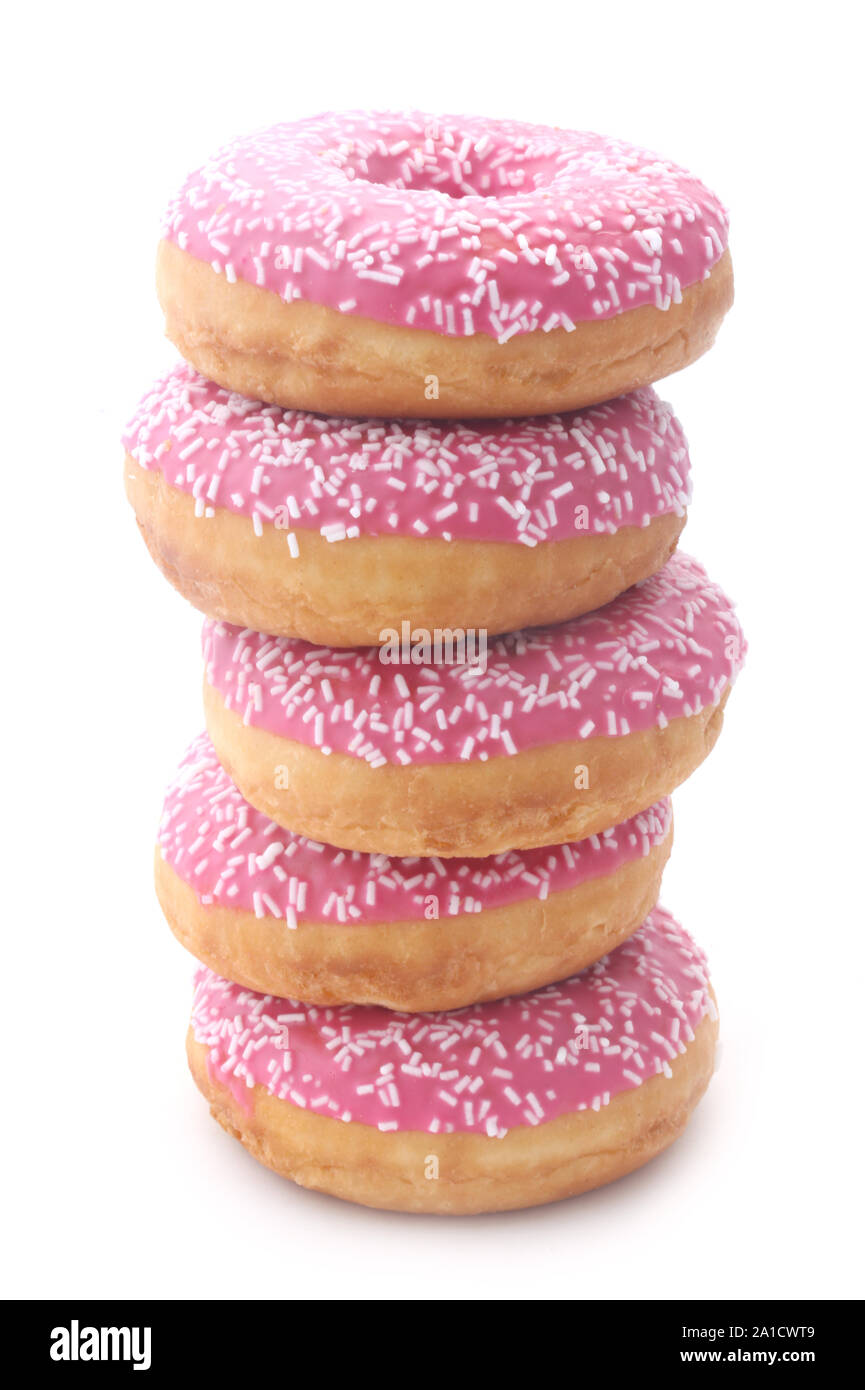 Stack Of Pink Doughnuts Isolated On White Stock Photo
