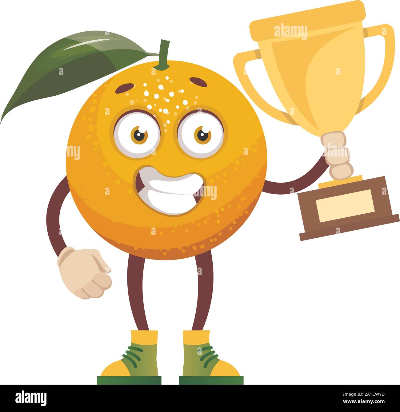 Orange with trophy, illustration, vector on white background. Stock Vector