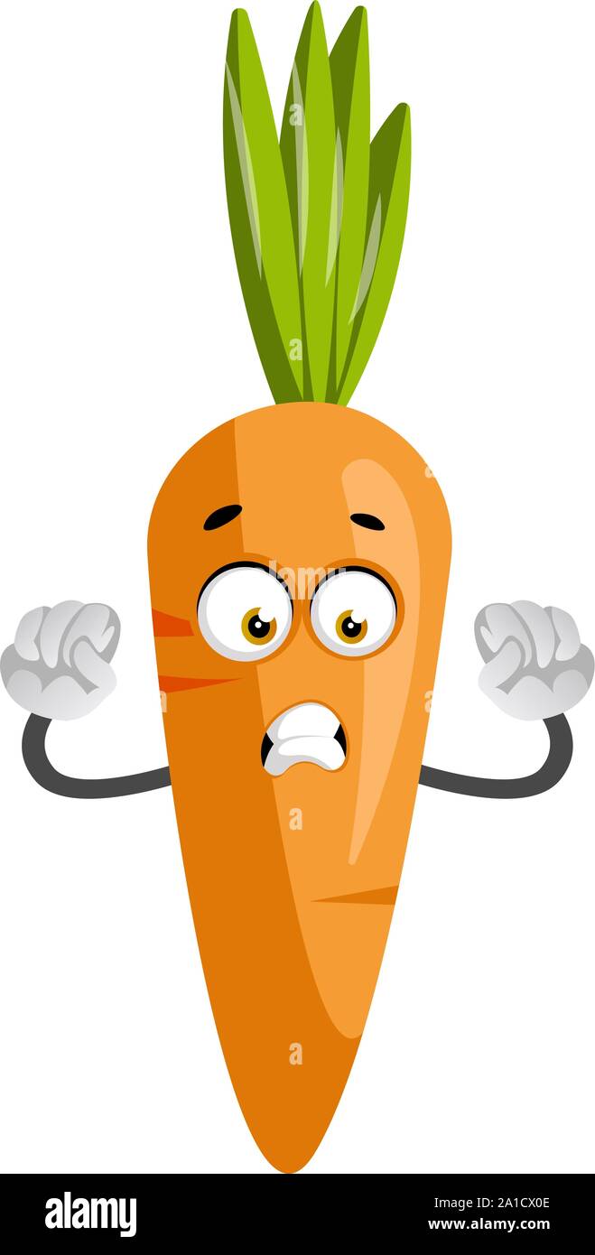 Scared carrot, illustration, vector on white background. Stock Vector