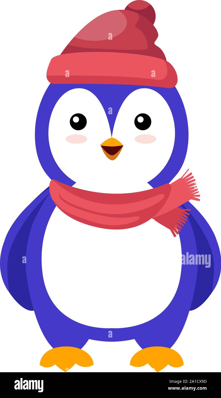 Penguin with scarf, illustration, vector on white background Stock