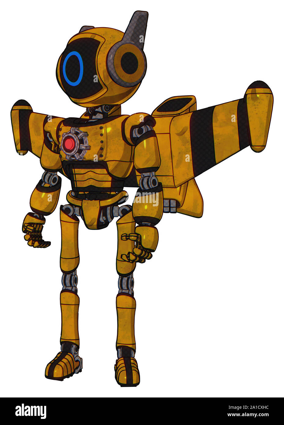Mech containing elements: digital display head, circle face, winglets ...