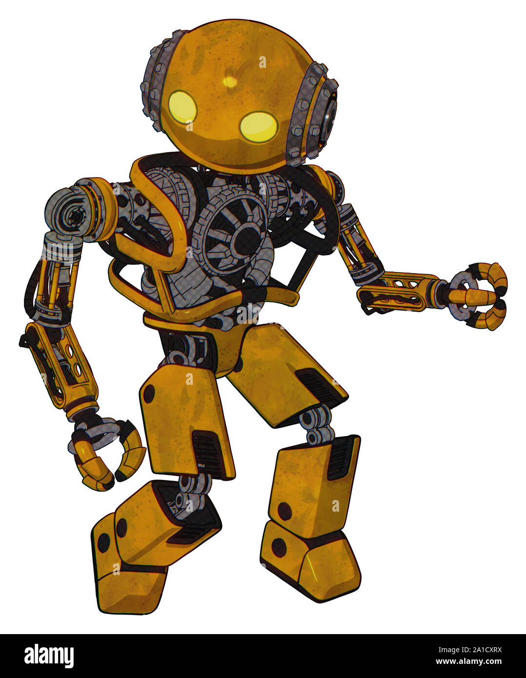 Robot containing elements: oval wide head, yellow eyes, steampunk ...