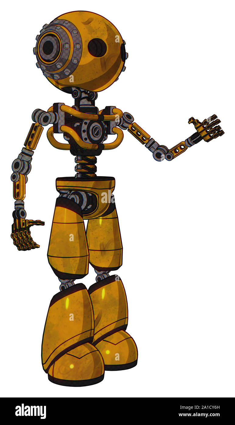 Android containing elements: oval wide head, steampunk iron bands with ...
