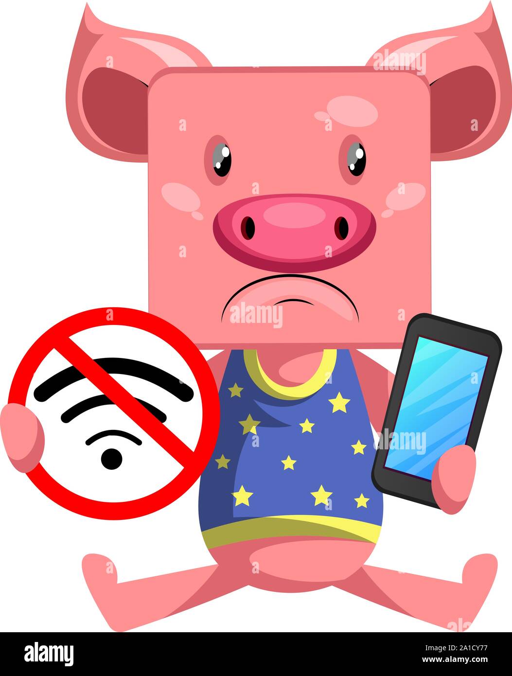 Pig with no wifi, illustration, vector on white background. Stock Vector