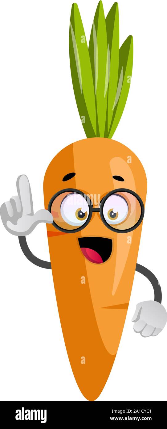 Carrot with glasses, illustration, vector on white background Stock