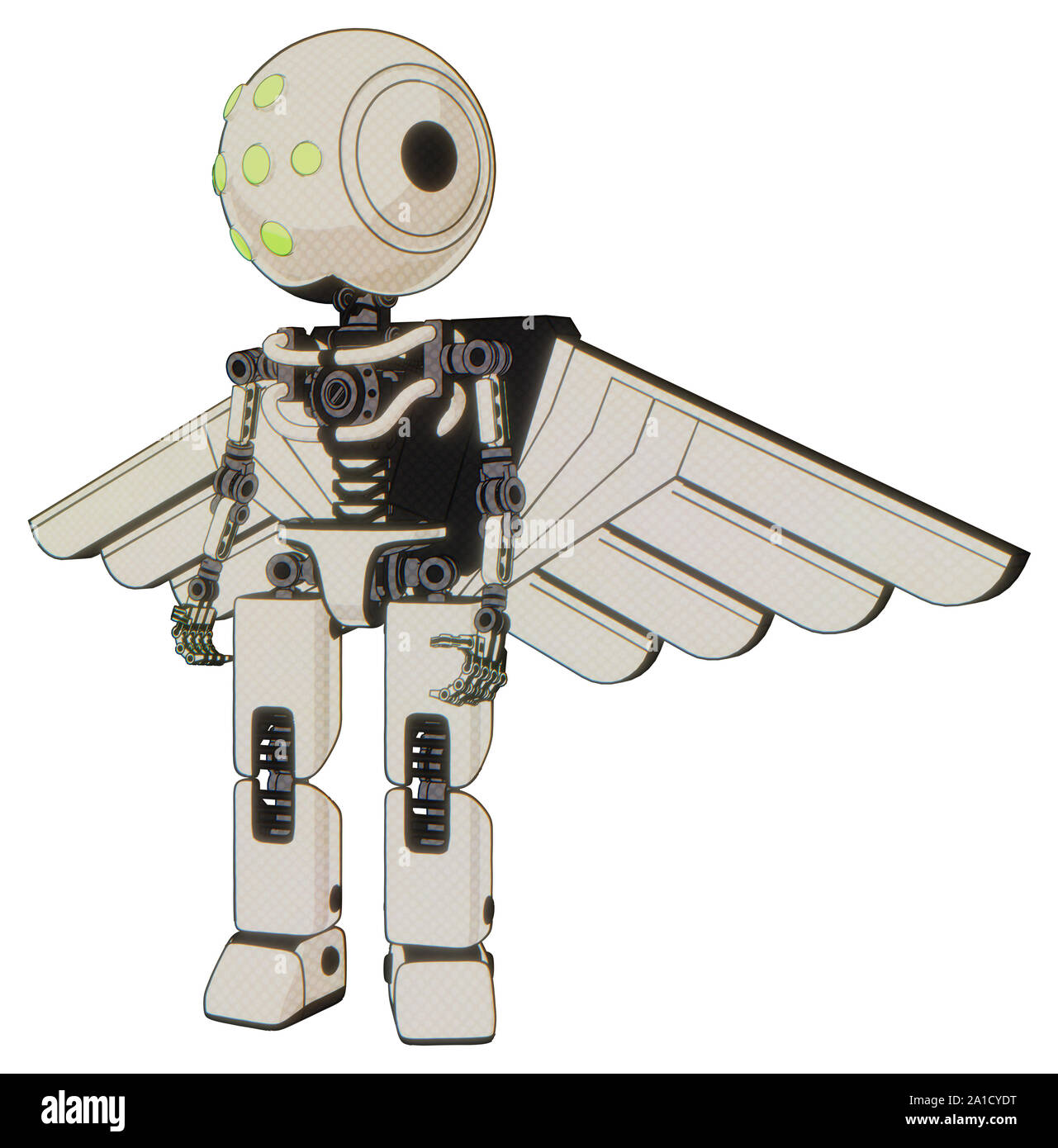 Robot containing elements: round head, green eyes array, light chest  exoshielding, pilot's wings assembly, no chest plating, prototype exoplate  legs Stock Photo - Alamy