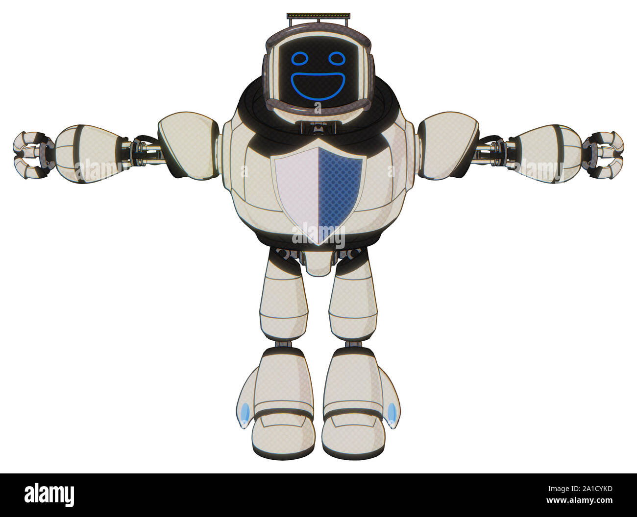 Android containing elements: digital display head, wide smile, led and ...