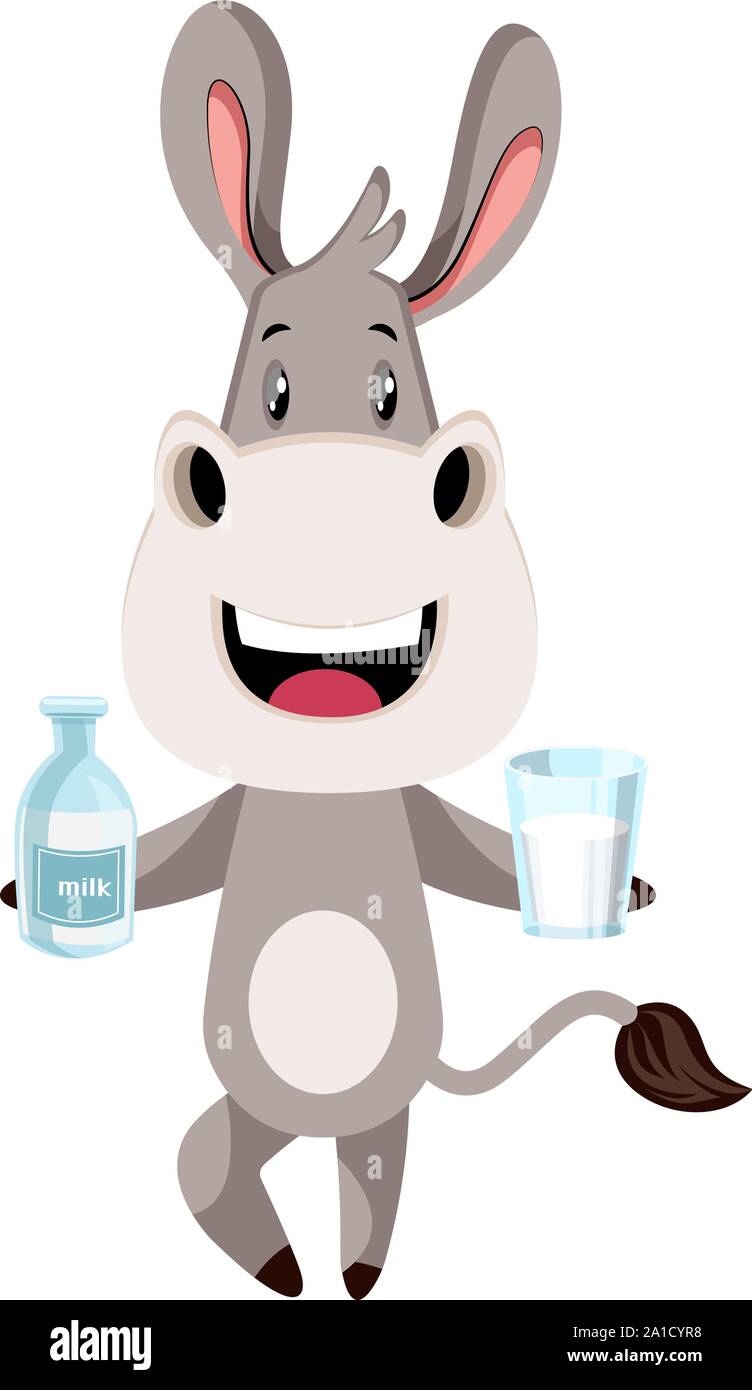 Donkey with milk, illustration, vector on white background. Stock Vector