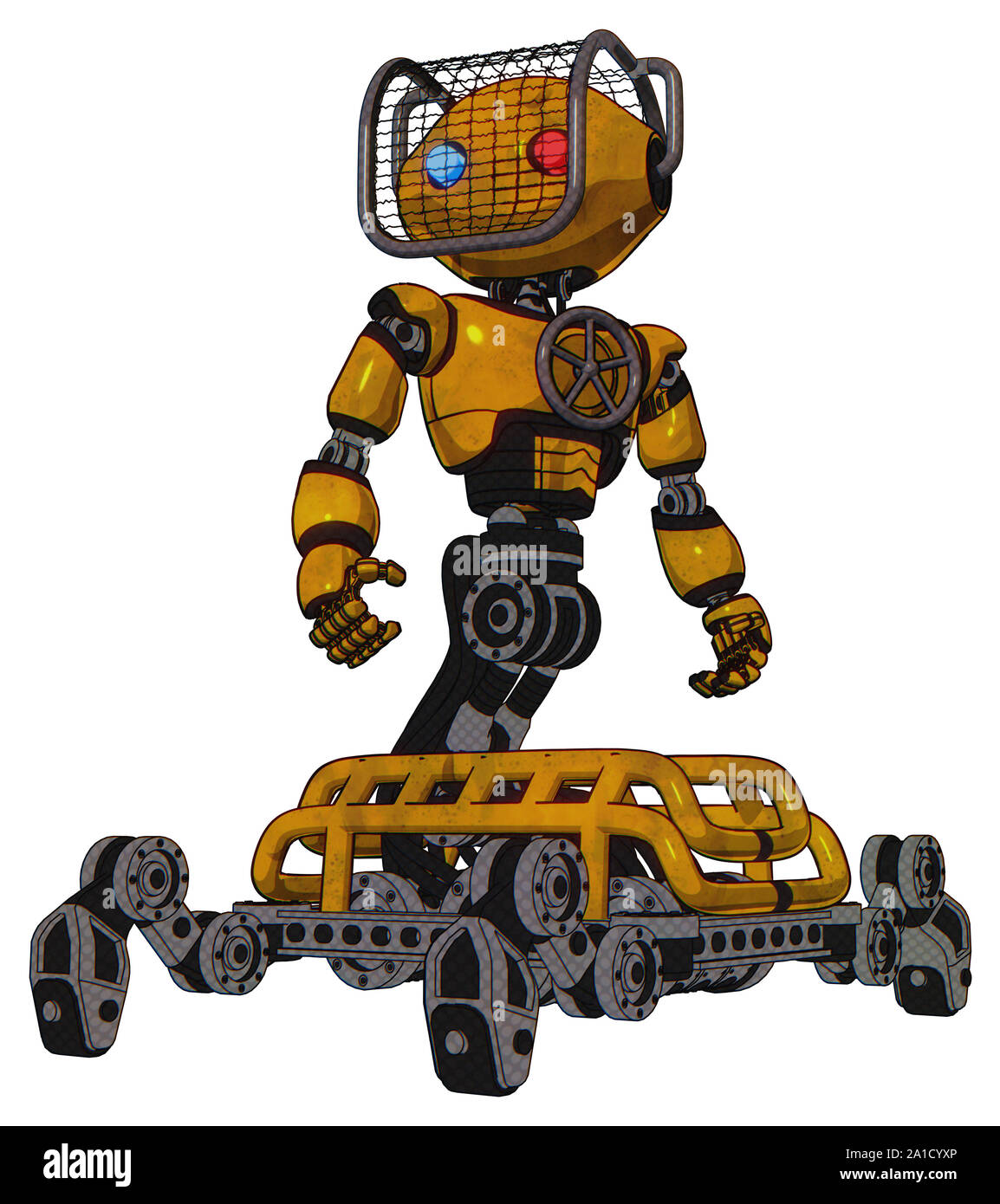 Robot containing elements: oval wide head, giant blue and red led eyes ...