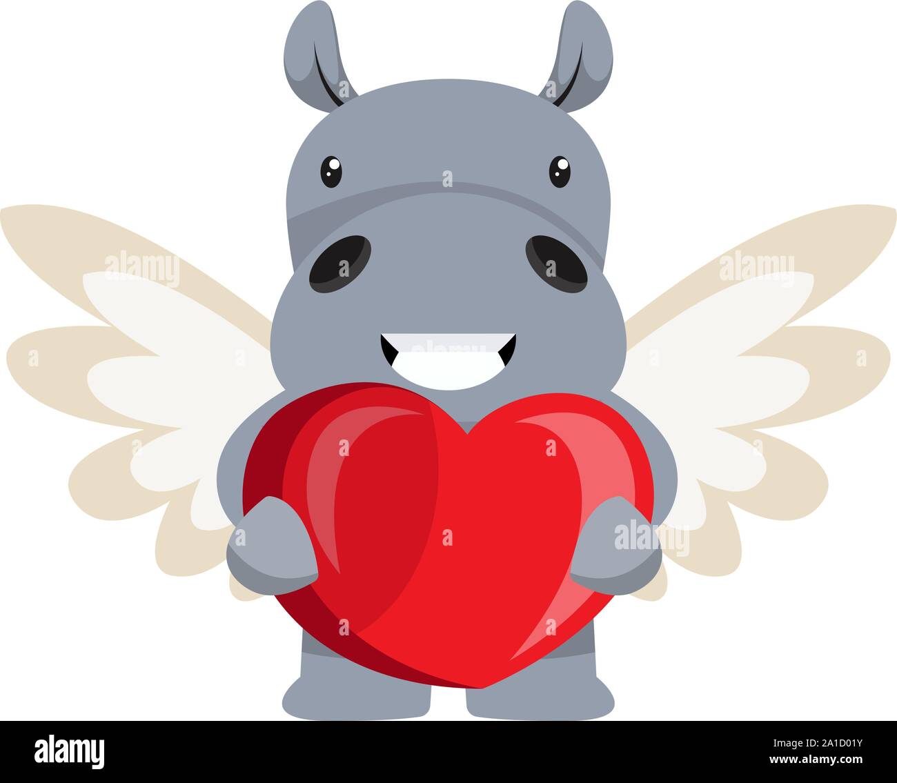 Hippo with wings, illustration, vector on white background. Stock Vector