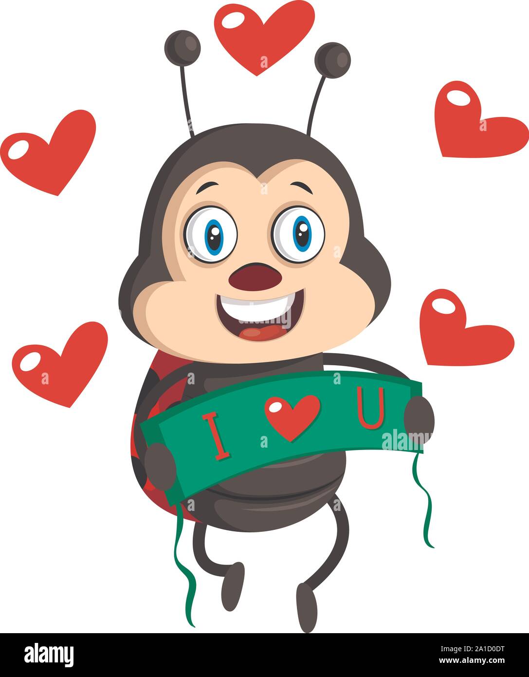 Lady bug with hearts, illustration, vector on white background. Stock Vector