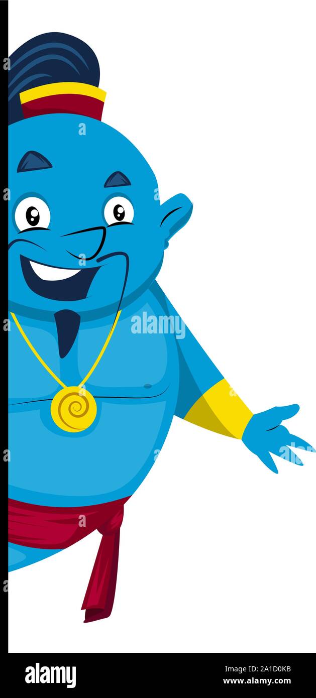 Happy genie, illustration, vector on white background. Stock Vector