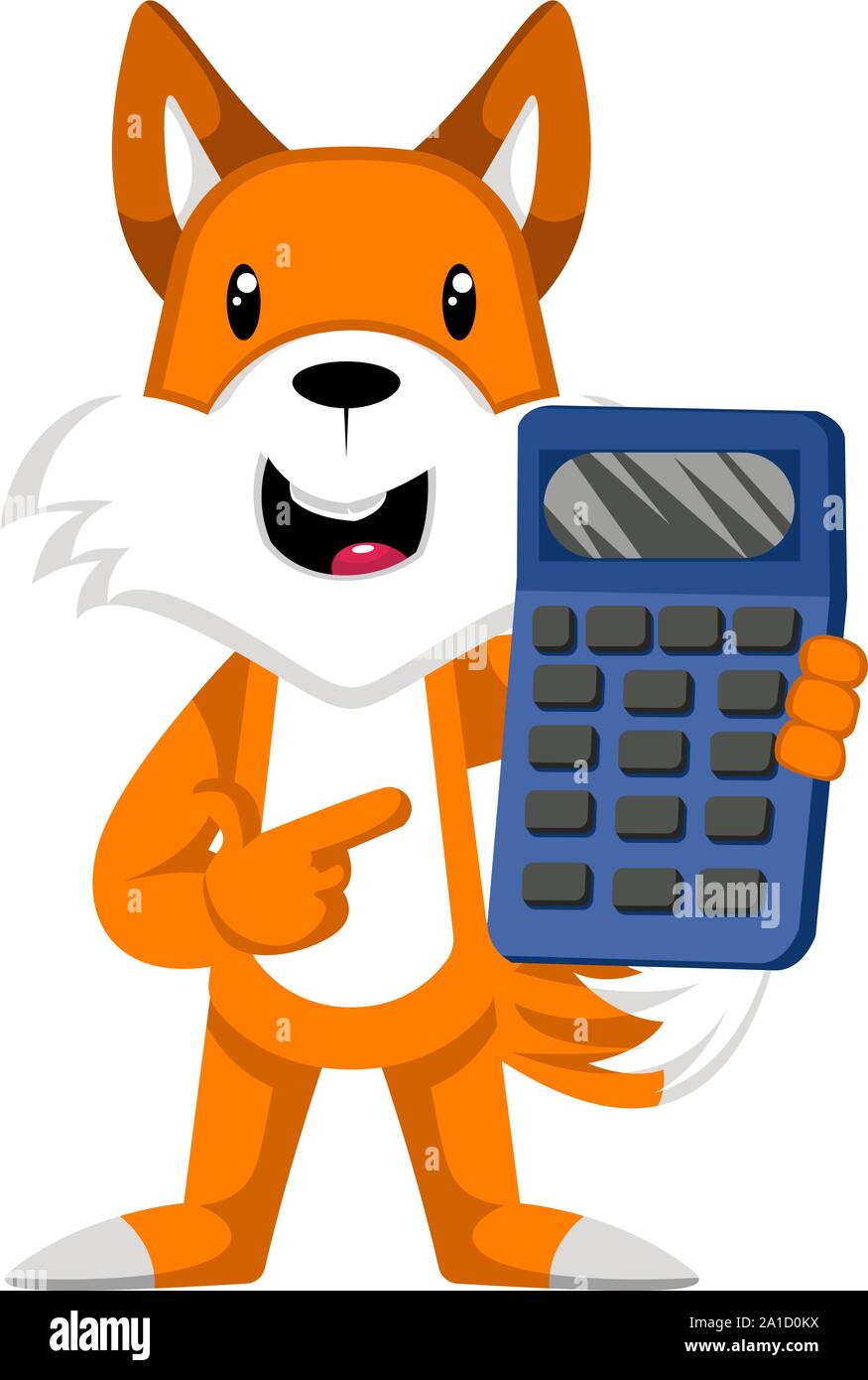 Fox with calculator, illustration, vector on white background. Stock Vector