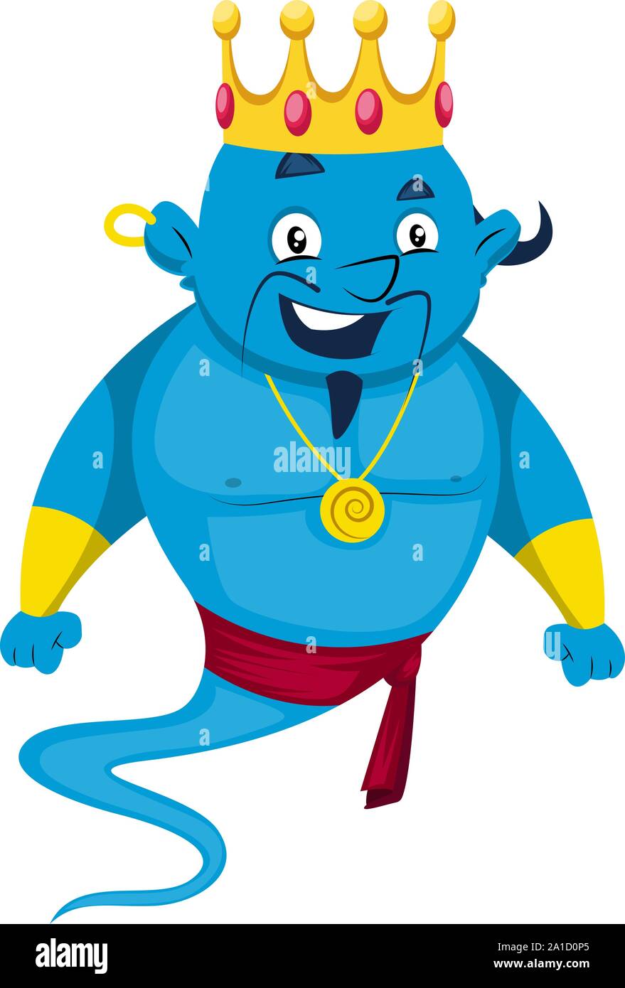 Genie with crown, illustration, vector on white background. Stock Vector