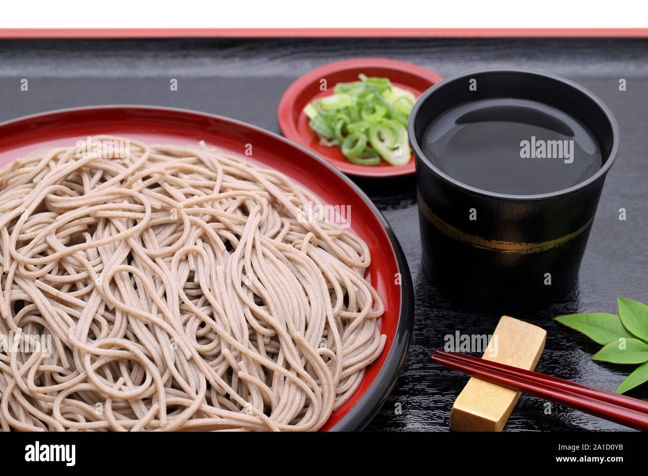 Japanese Zaru soba noodles on wooden plate Stock Photo