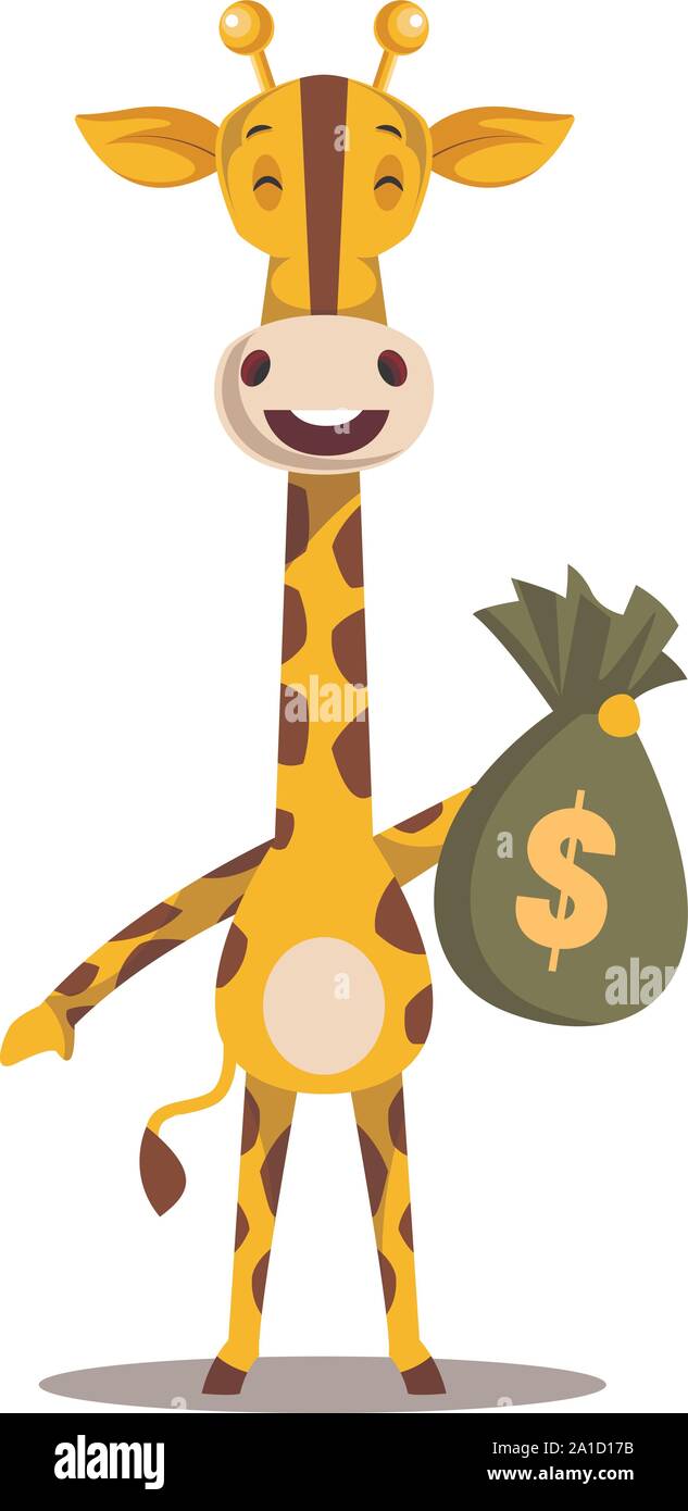Giraffe with money bag, illustration, vector on white background. Stock Vector