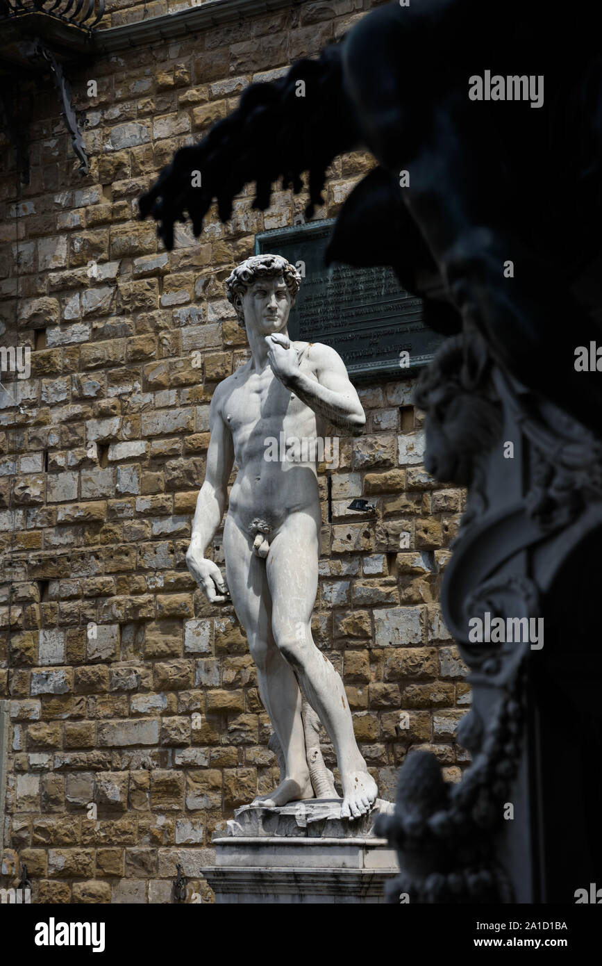 Florenz, Palazzo Vecchio, Statue David von Michelangelo - Florence, Palazzo Vecchio, Statue of David by Michelangelo Stock Photo