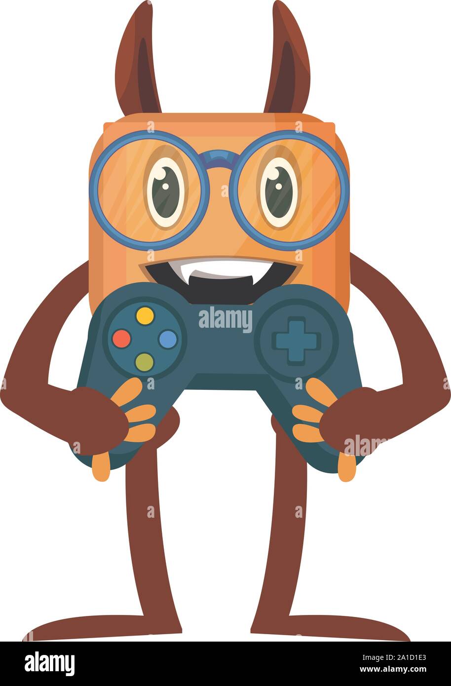 Monster with gamepad, illustration, vector on white background. Stock Vector