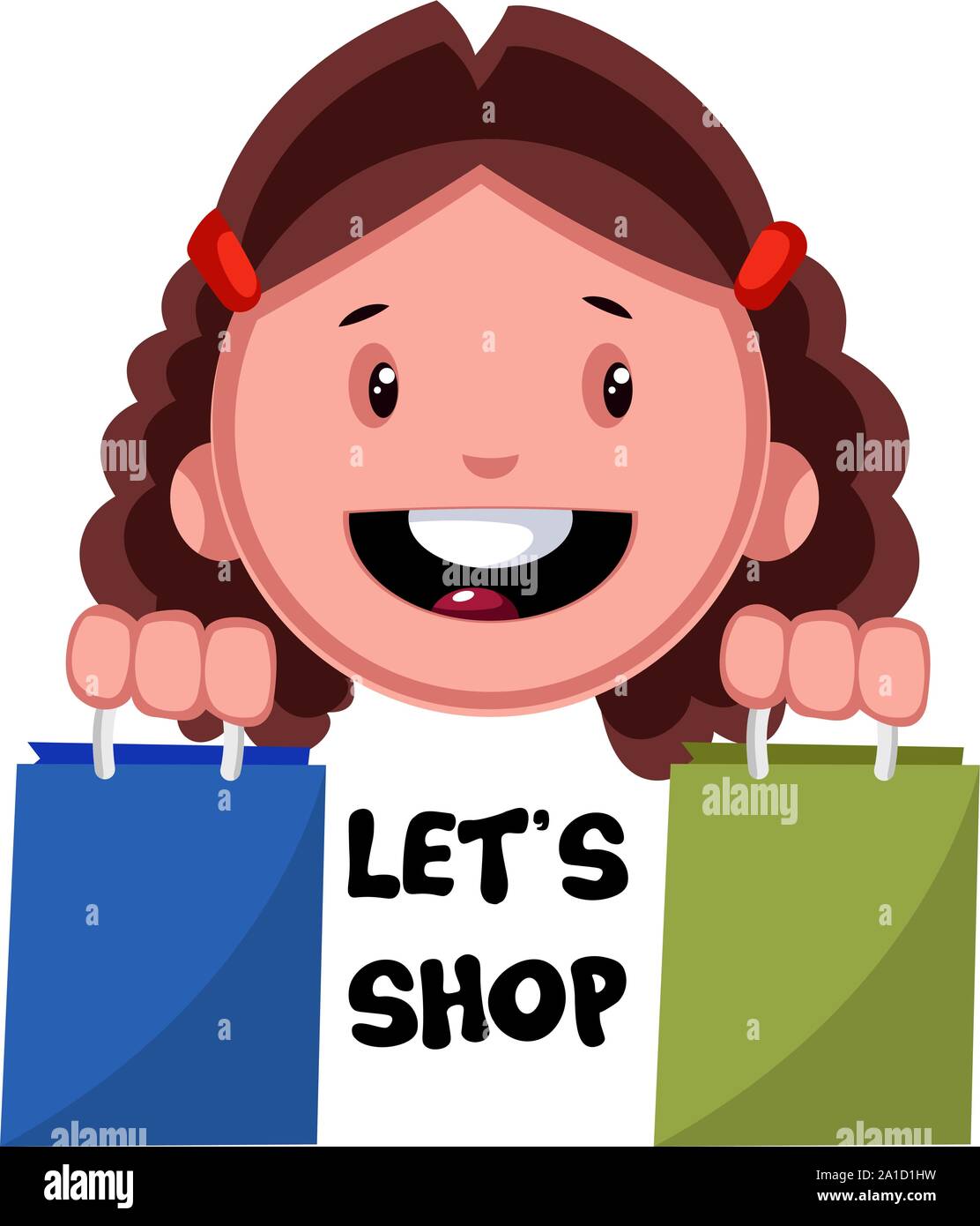 Lets shop girl emoji, illustration, vector on white background. Stock Vector