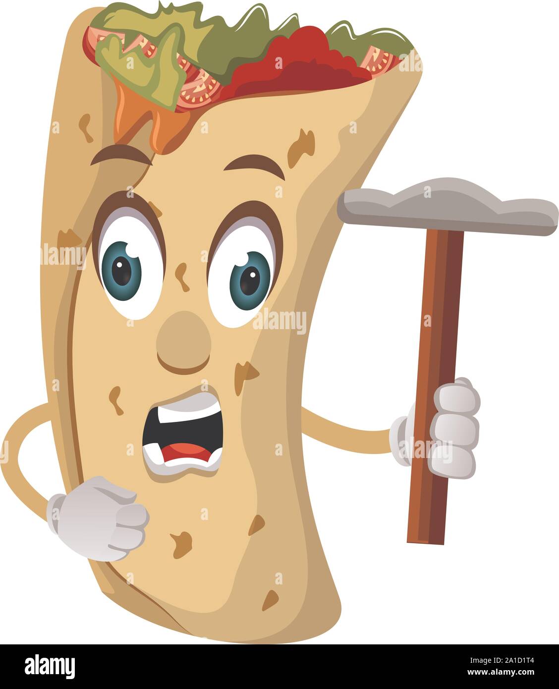 Burrito with hammer, illustration, vector on white background. Stock Vector