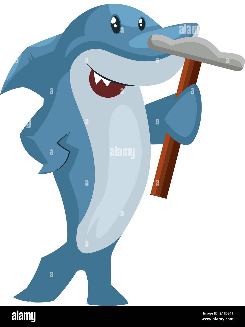 Shark with hammer, illustration, vector on white background. Stock Vector