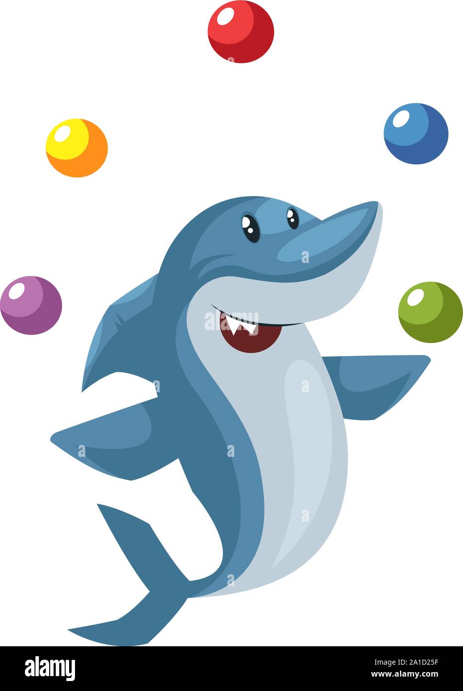 Shark juggling, illustration, vector on white background. Stock Vector