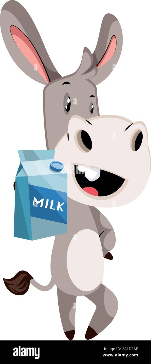 Donkey with milk, illustration, vector on white background. Stock Vector