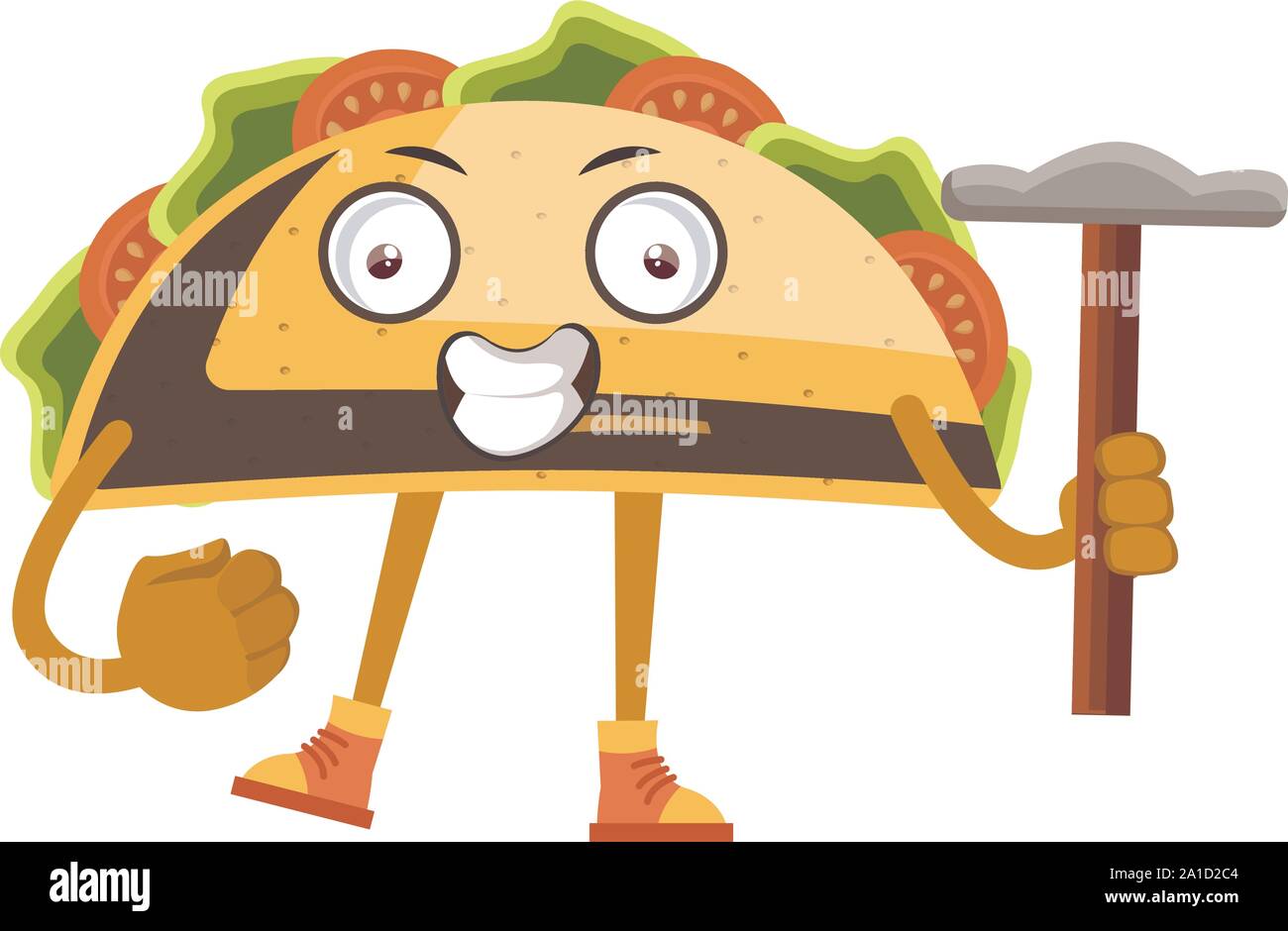 Taco with hammer, illustration, vector on white background. Stock Vector