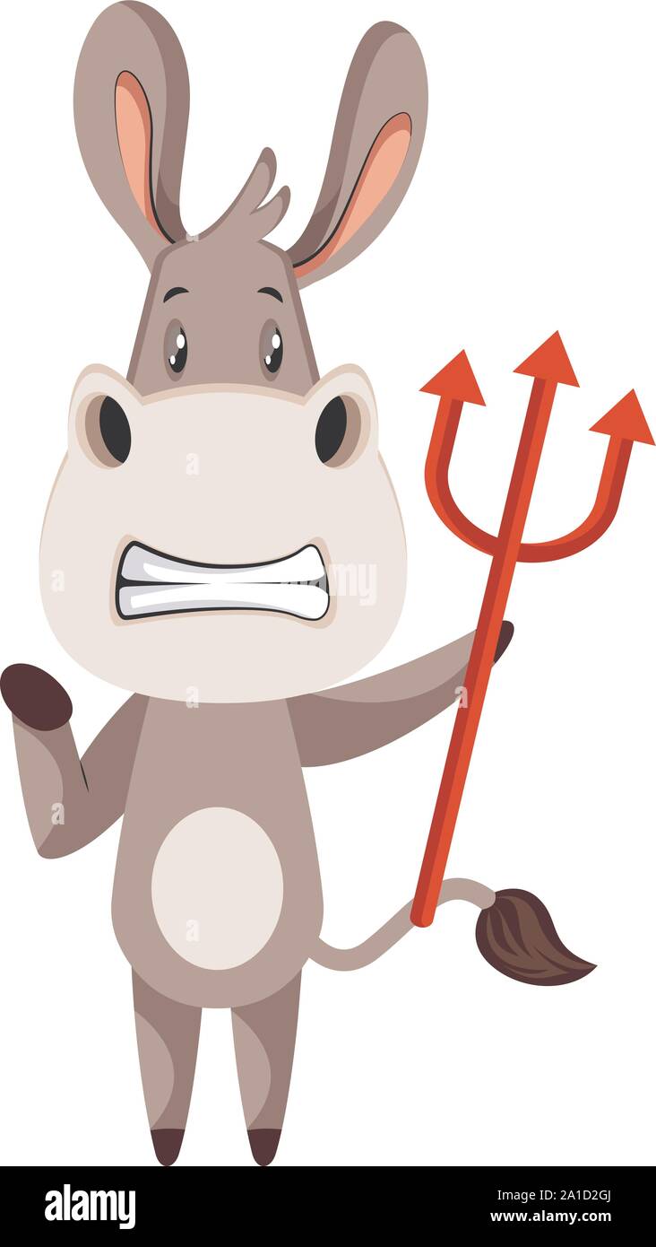 Donkey with devil spear, illustration, vector on white background. Stock Vector