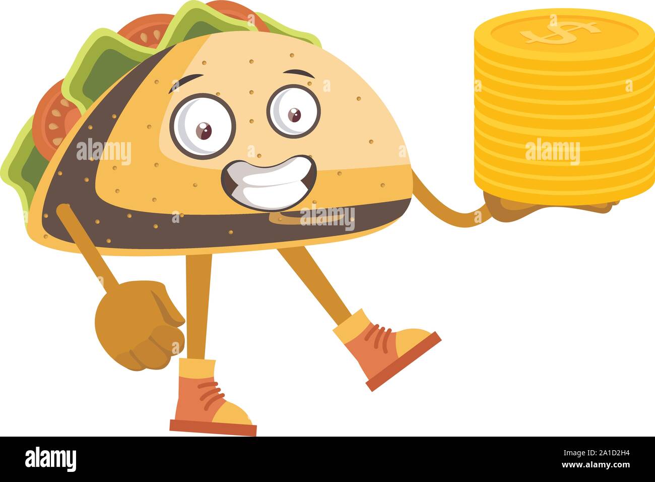 Taco with coins, illustration, vector on white background. Stock Vector