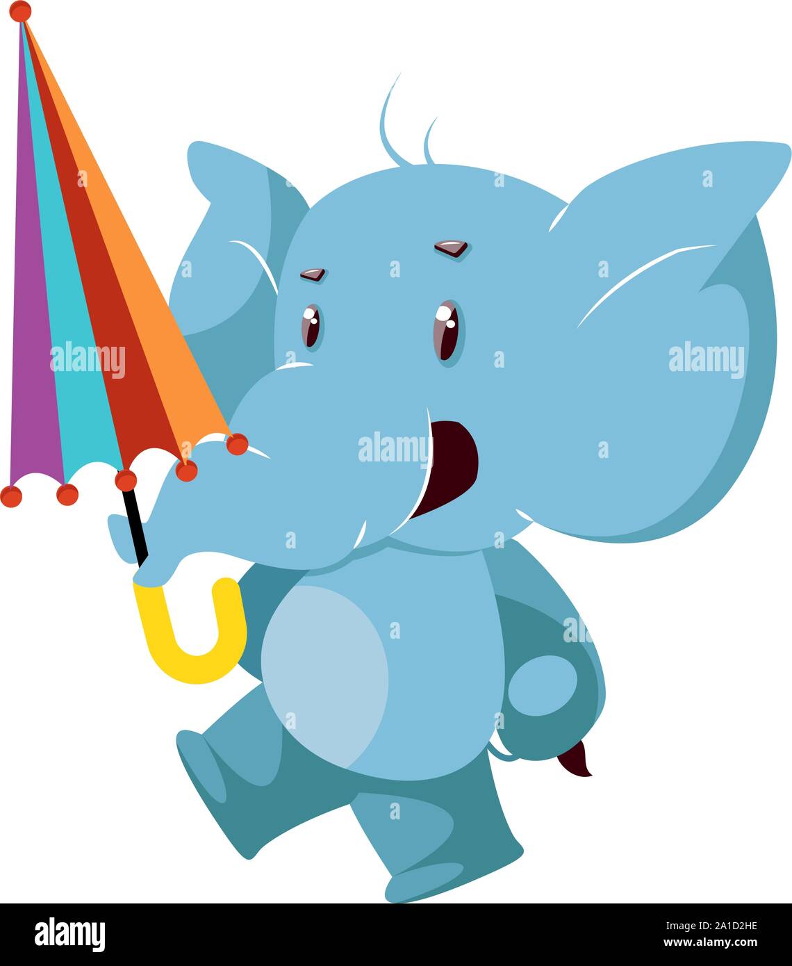 Elephant with umbrella, illustration, vector on white background. Stock Vector