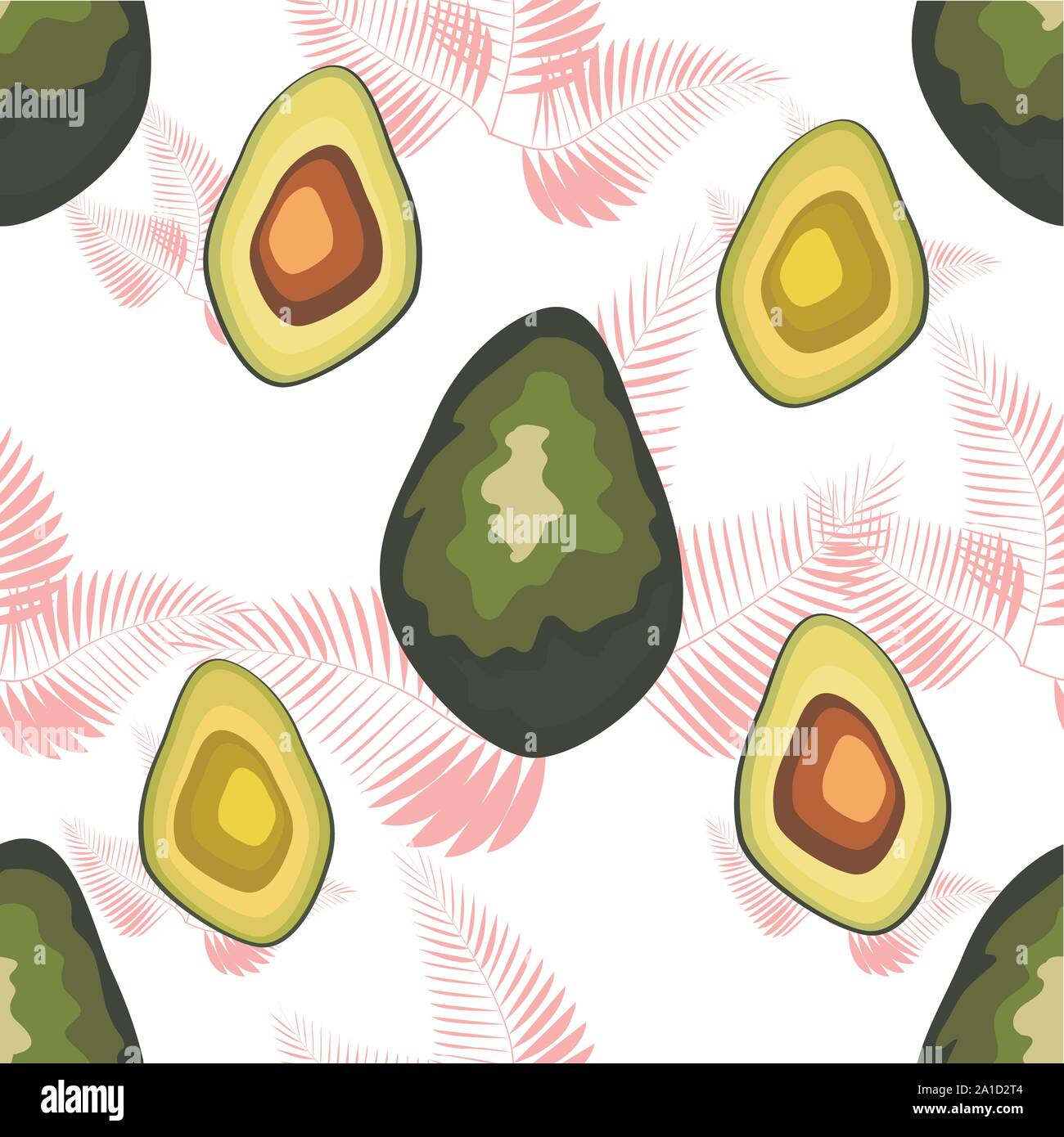 Avocado seamless pattern with tropical leaves of palm tree Stock Vector ...