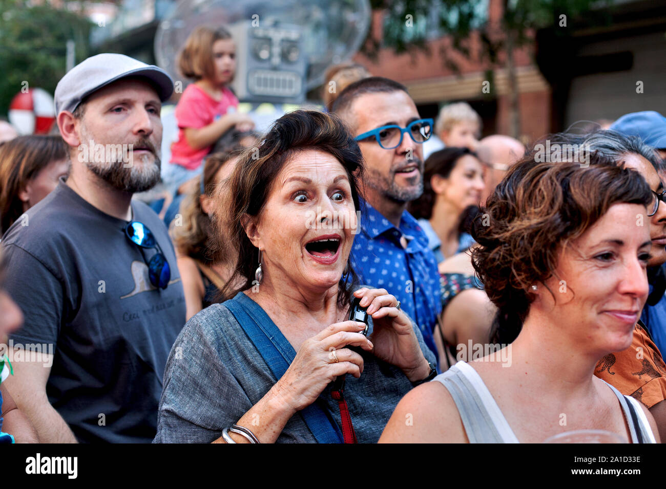 Older woman looking shocked, Barcelona, Spain. Stock Photo