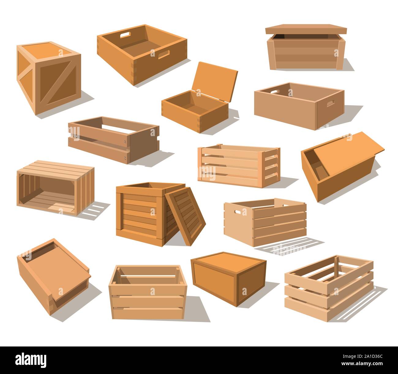 Wooden packages or realistic wood boxes Stock Vector