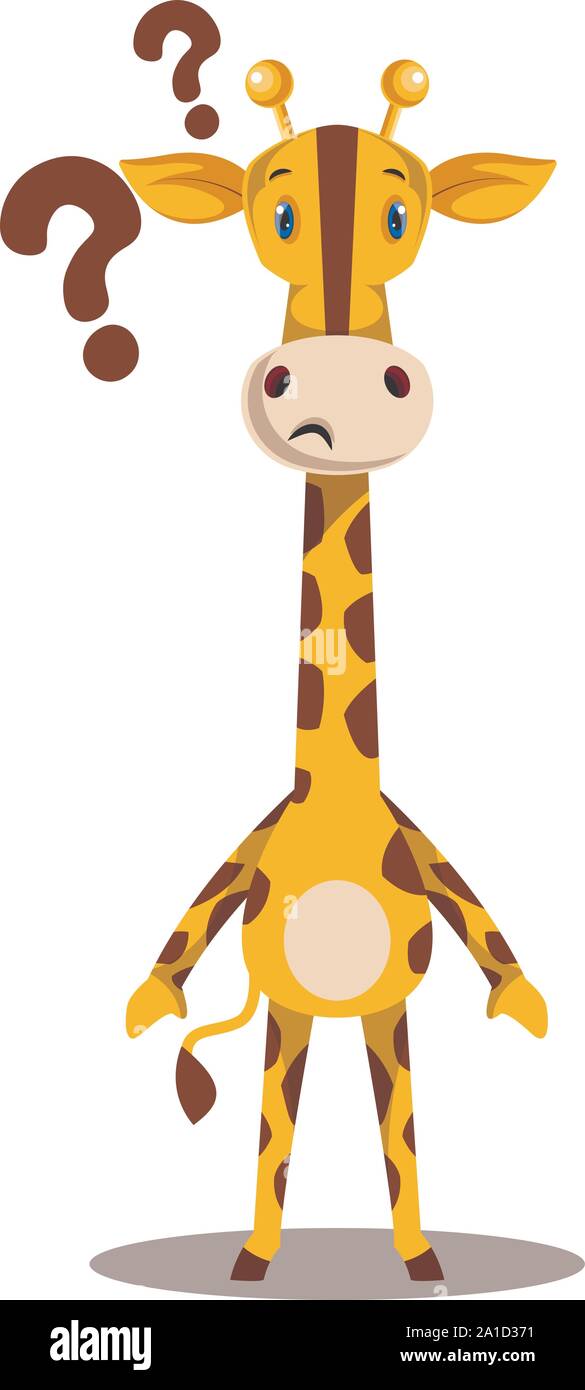 Giraffe with question marks, illustration, vector on white background. Stock Vector