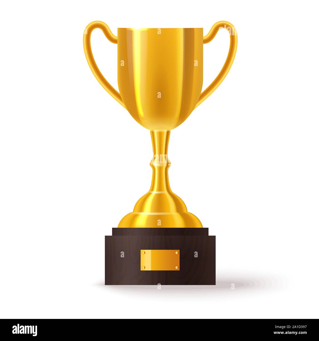 Realistic golden trophy or sport cup on stand Stock Vector