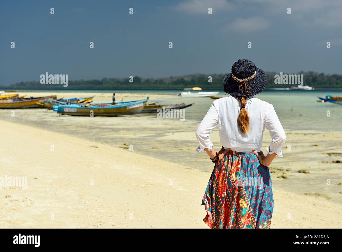 Tourist on the beach nr 1 at Havelock Island, Andaman and Nicobar Islands, India Stock Photo