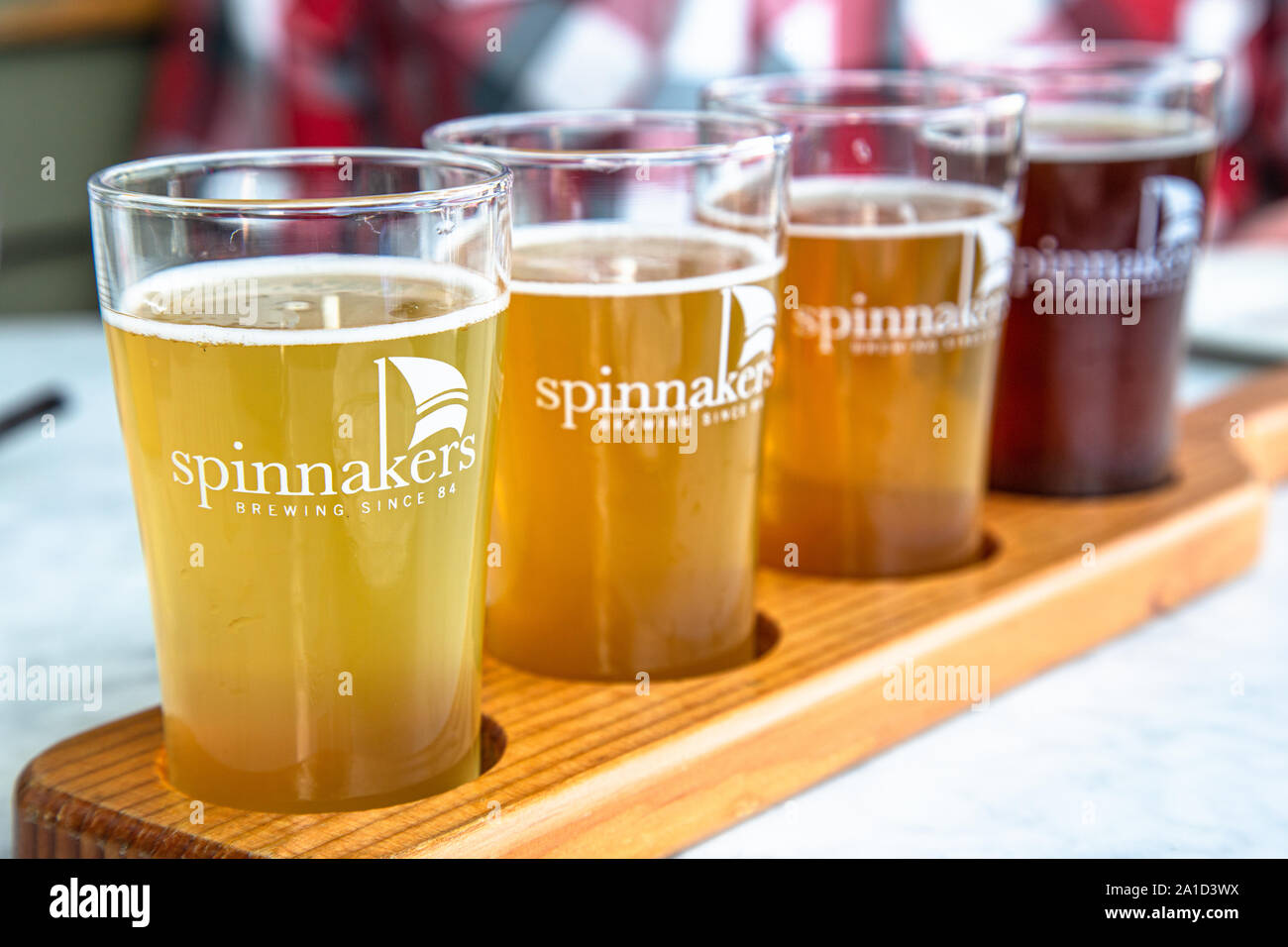 Beer tasting at Spinnakers Gastro Brewpub in Victoria, British Columbia Stock Photo