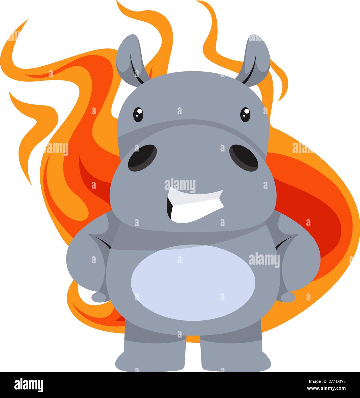 Hippo with flames, illustration, vector on white background. Stock Vector