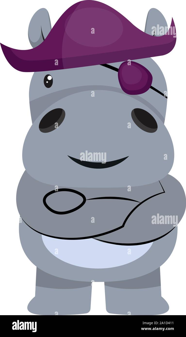 Hippo pirate, illustration, vector on white background. Stock Vector