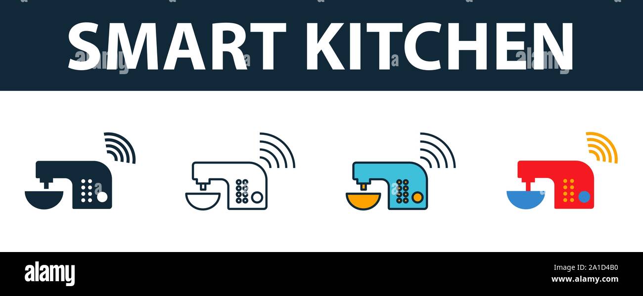 Smart Kitchen icon set. Premium symbol in different styles from smart devices icons collection. Creative smart kitchen icon filled, outline, colored Stock Vector