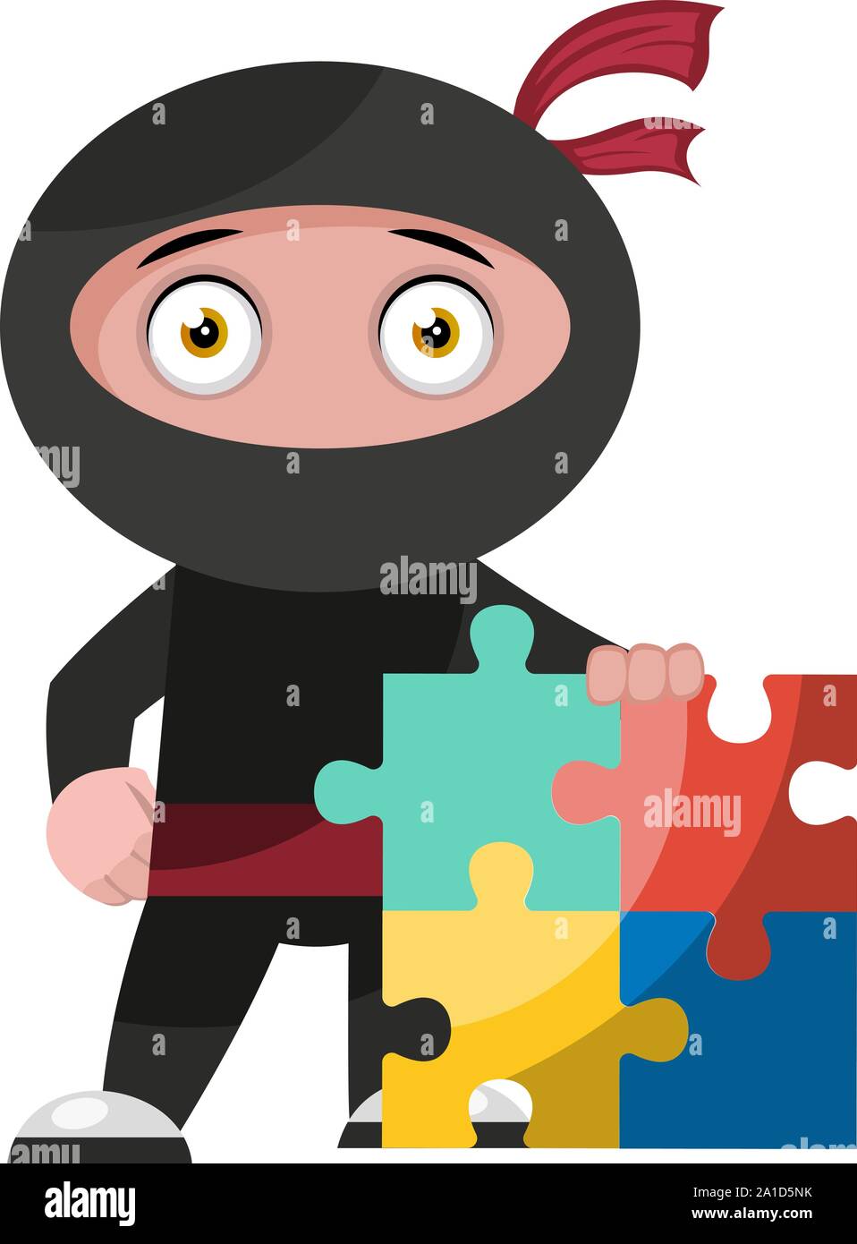 Ninja with puzzle, illustration, vector on white background Stock ...