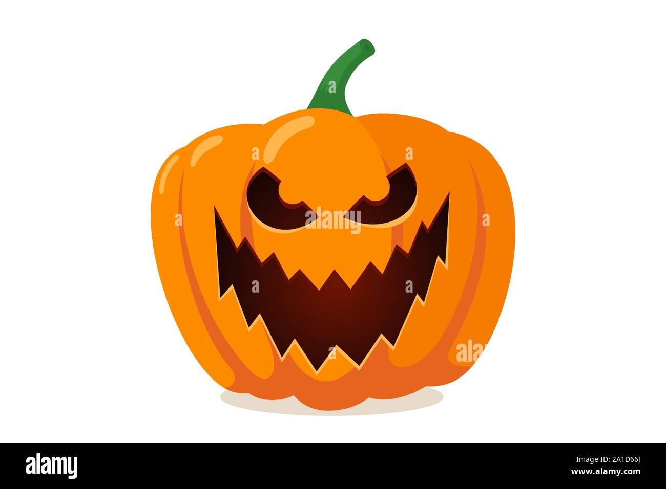 Scary spooky pumpkin jack-o-lantern with creepy toothy smile. Traditional horror decoration evil symbol of happy halloween holiday celebration. Flat vector illustration isolated on white background Stock Vector