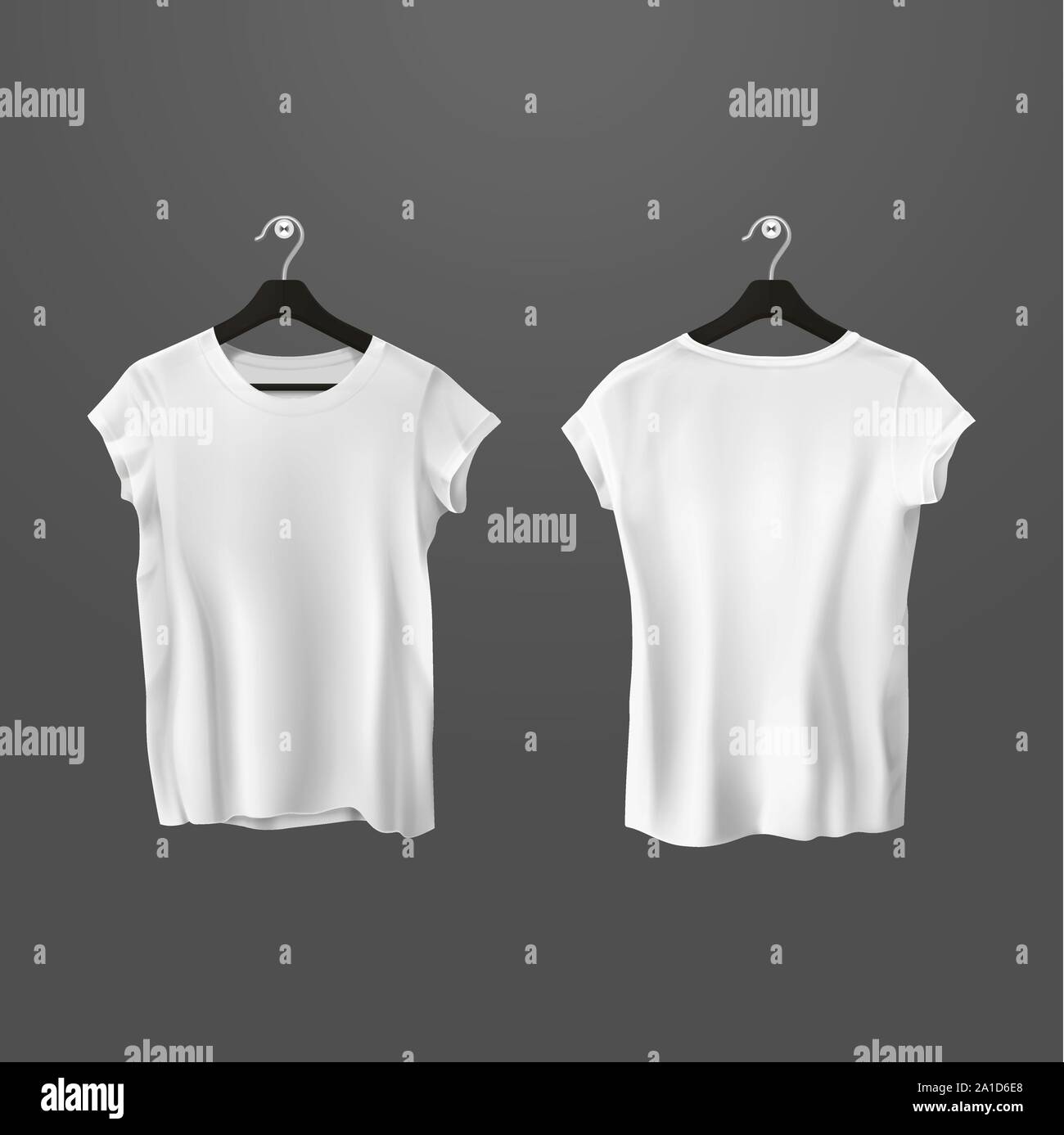 White crumpled t-shirts or unisex shirt on hanger Stock Vector