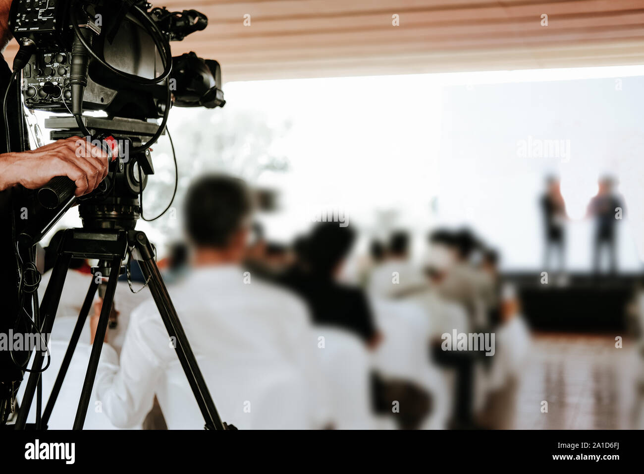 professional video production camera recording live event on stage