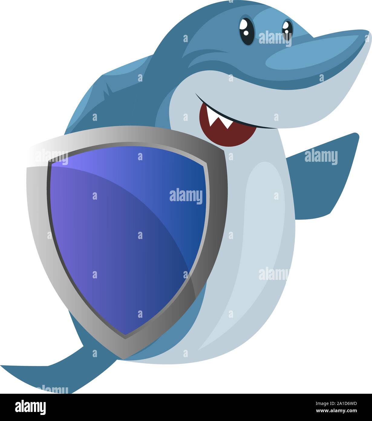Shark with blue shield, illustration, vector on white background Stock