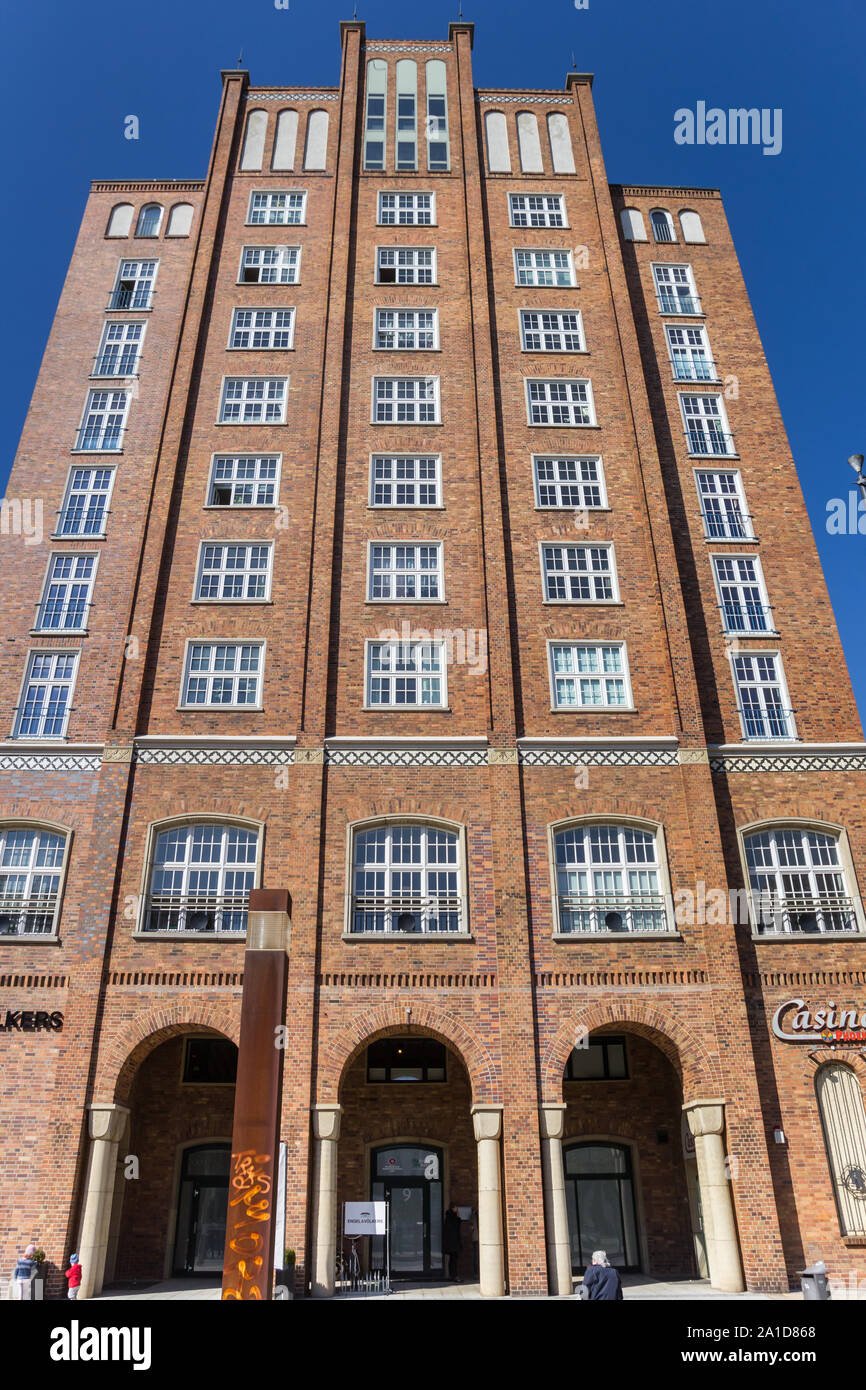Apartment building on the main street of Rostock, Germany Stock Photo