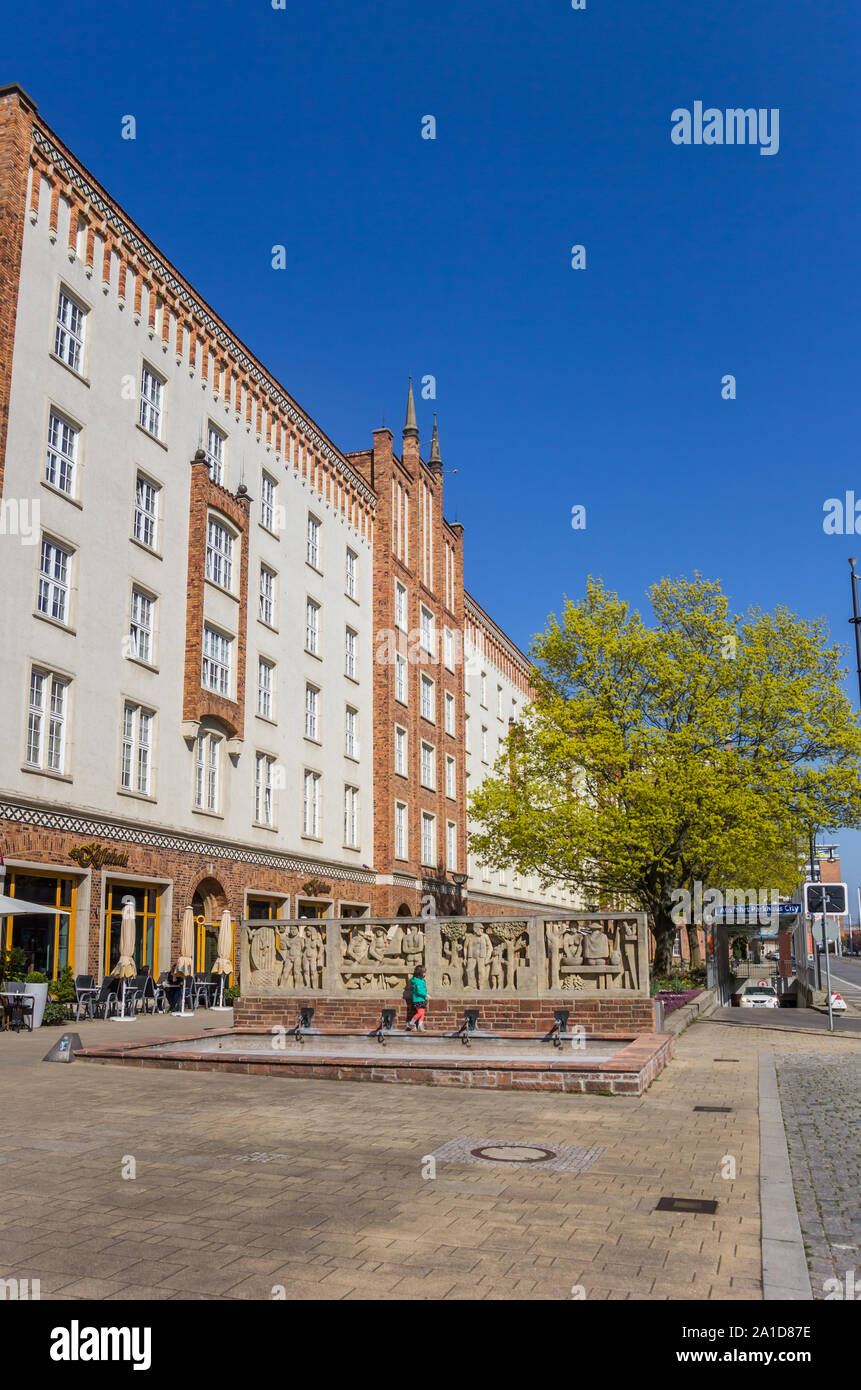 Apartment building on the main street of Rostock, Germany Stock Photo
